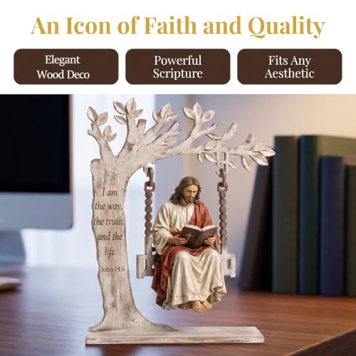Christian Jesus Swing Ornament with John 14:6 Scripture - White Wood Decor