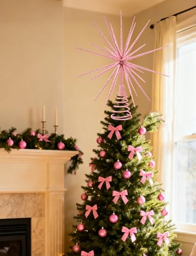 Pink Christmas Tree Topper - 3D Burst Exploding Star, Light Pink Holiday Decor