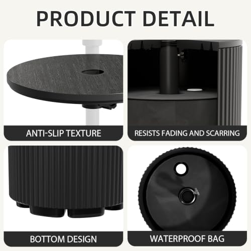 Outdoor Umbrella Stand Table with Hole - Black, Water Fillable Base, Adjustable Clamp