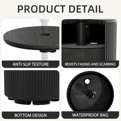 Outdoor Umbrella Stand Table with Hole - Black, Water Fillable Base, Adjustable Clamp