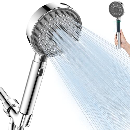 Chrome Handheld Shower Head with 6 Modes & Extendable Handle - High Pressure