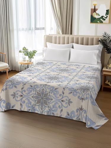 King Size Flat Sheet - Ornate Mandalas Soft Microfiber Bedding with Variations