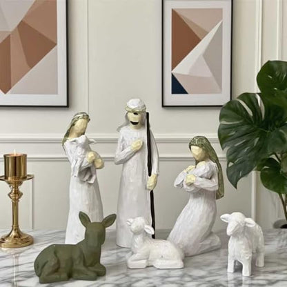 Christmas Nativity Scene Set - Holy Family Ornament Statue - 6 Piece