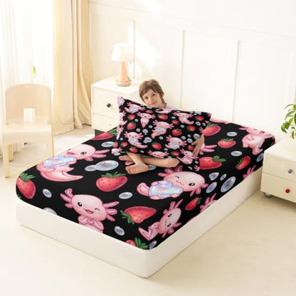 Kids Twin Bed Sheets Set with Deep Pockets - Black Pink Red - 3Pcs
