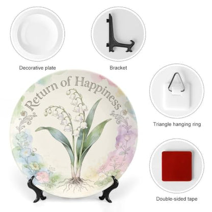 May Lily of the Valley Decorative Plate - 8 Inch Birth Flower Wall Art - Variation of May - Return of Happiness