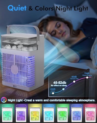 SOLEEY Portable Air Conditioner Gray - Mini Evaporative Cooler with 3 Wind Speeds & Night Light