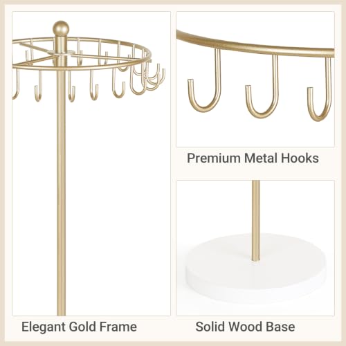 Rotating Jewelry Display Stand with 22 Hooks - Metal Necklace Holder Organizer