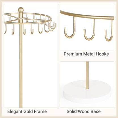 Rotating Jewelry Display Stand with 22 Hooks - Metal Necklace Holder Organizer