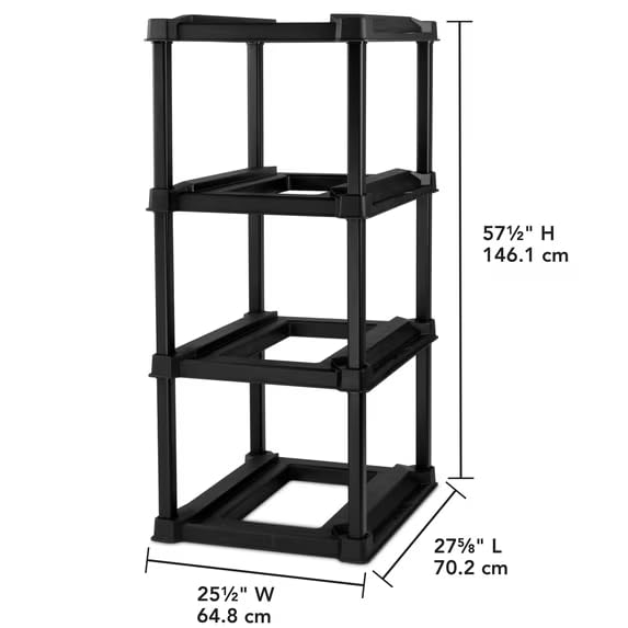 Heavy Duty 4-Tier Garage Storage Rack for 27-Gallon Bins, Black