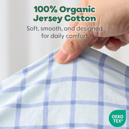 Organic Cotton Baby Crib Sheets 2-Pack - Blue Windowpane & Solid Blue