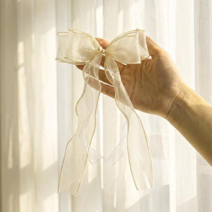 Creamy Ivory Bow Curtain Tiebacks - Elegant Decorative Drapery Straps for Home & Office