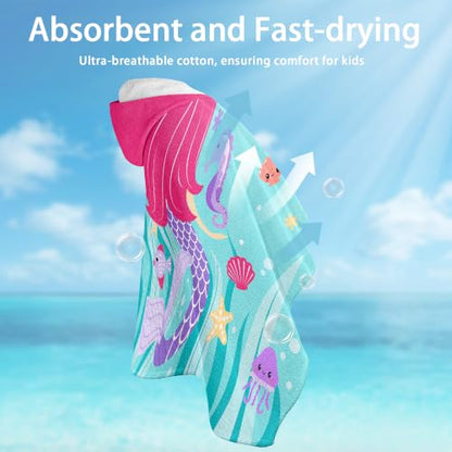 Mermaid Hooded Towels for Kids 30x50 Inches - Soft Absorbent Toddler Beach Wrap - Variation 02.mermaid-01