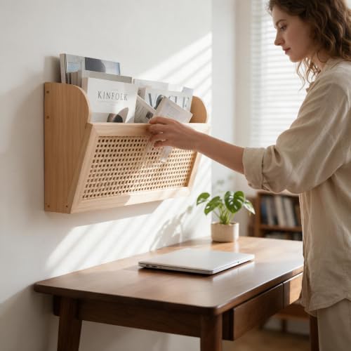 Wooden Wall-Mounted Magazine Rack - Rustic Modern Organizer for Books