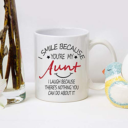 White Aunt Mug - I Smile Because You Are My Aunt 11oz Gift Coffee Cup