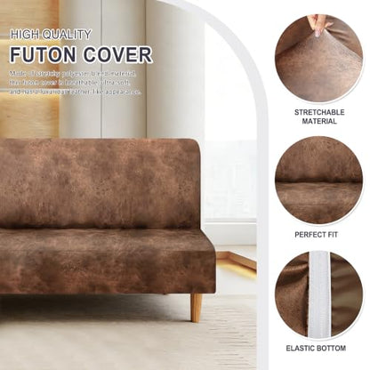 Armless Futon Slipcover Brown Large - Furniture Protector for Jackknife Sofa Bed
