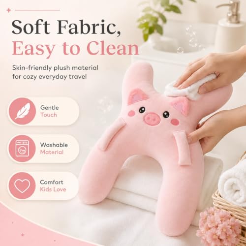 Kids Car Neck Support Pillow with Plush Comfort and Gray Cover - Travel Cushion for Kids