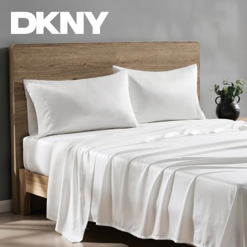 DKNY Ivory White King Satin Sheet Set - Matte Finish, Soft & Silky Bedding