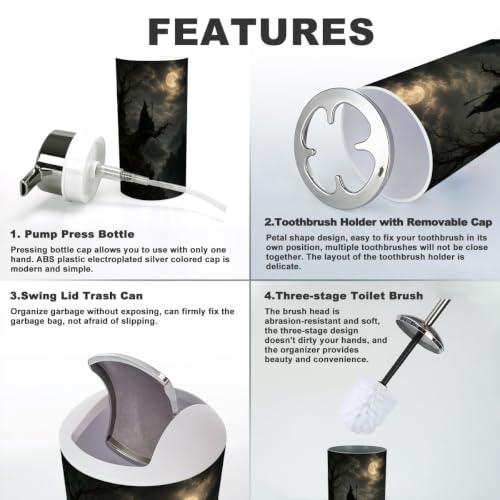 Mystical Wizard Dark Bathroom Accessories Set 6 Pcs - Color1