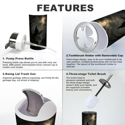 Mystical Wizard Dark Bathroom Accessories Set 6 Pcs - Color1