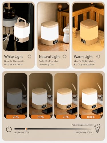 Kids Night Light with Clock, 3-Color Dimmable Nursery Sleep Light