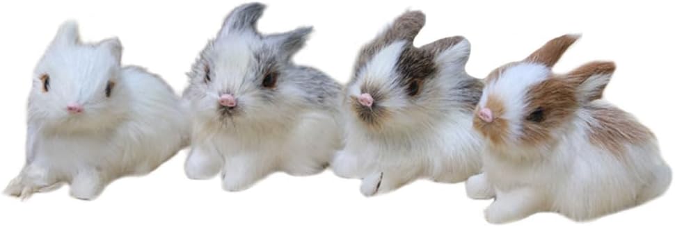 VICASKY Easter Rabbit Figurines - Realistic Mini Furry Bunnies for Basket Decor | 4-Piece Set