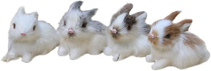 VICASKY Easter Rabbit Figurines - Realistic Mini Furry Bunnies for Basket Decor | 4-Piece Set