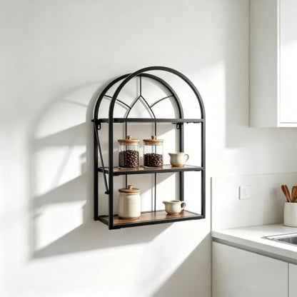 Rustic Wall Mount Shelf with 3 Wooden Tiers for Bathroom Kitchen Entryway