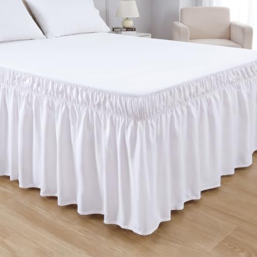White Ruffled Bed Skirt Queen 15 Inch Drop Wrap-Around Dust Ruffle - YOPINCO