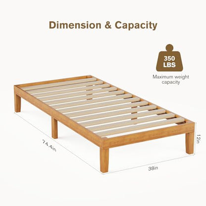 Sweetcrispy Twin Size Bed Frame - 12 Inch Wooden Platform Bed with Support
