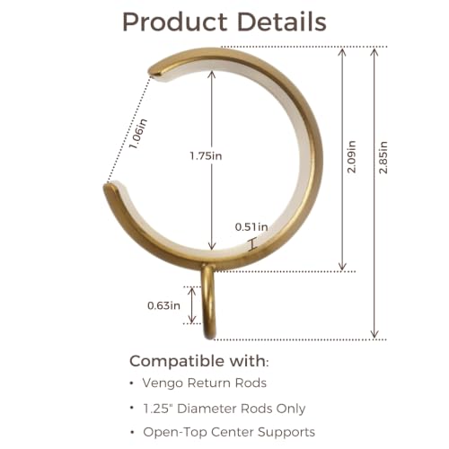 Gold C-Shaped Iron Curtain Rings with Eyelets - 10 Pack, Burnished Brass