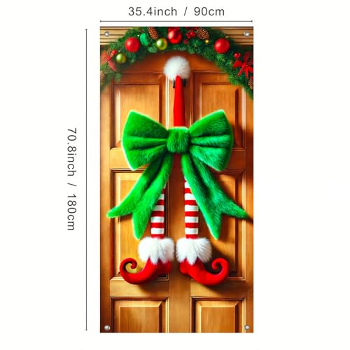 Christmas Elf Legs Door Cover - Whimsical Holiday Seasonal Decor 35x71 Inches
