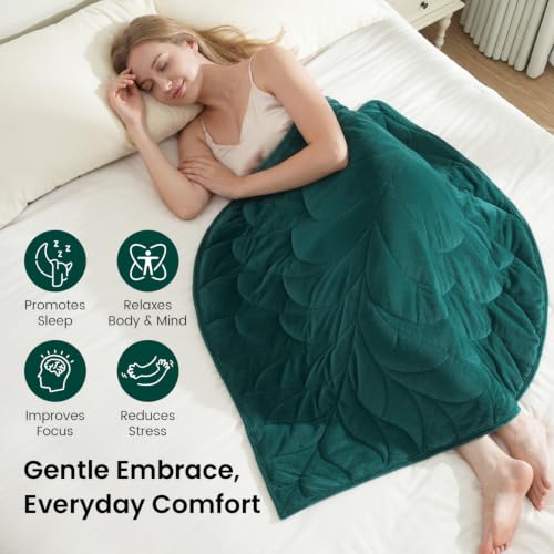 Weighted Lap Blanket 7lbs for Adults - Green, 41x53 Inches - Leaf Design