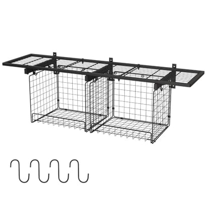 Heavy Duty Garage Wall Shelving with Wire Baskets & Hooks - 1 Pack 4ft