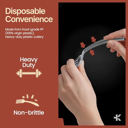 Bakken Disposable Cutlery Set 100 Pieces Forks, Heavy Duty Plastic Silverware, BPA-Free Food-Grade Materials, Heat-Resistant, Reusable Utensils for Parties, Catering, BBQs, and Everyday Use, Clear