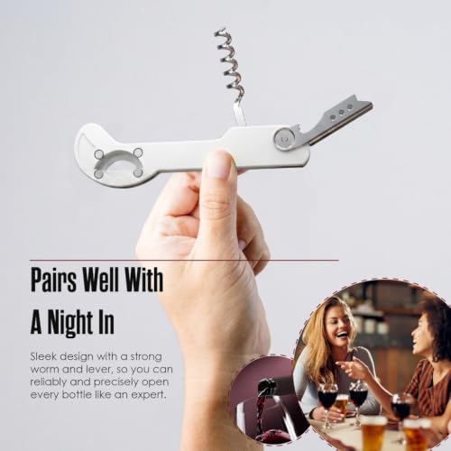 White Wine Opener with Foil Cutter & Lever - 5 1/4" Wine Key for Servers