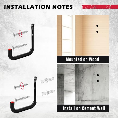 Heavy Duty Garage Wall Hooks Set - 6 Steel Utility Hangers with EVA Padding for Bikes, Ladders, Hoses, Tools