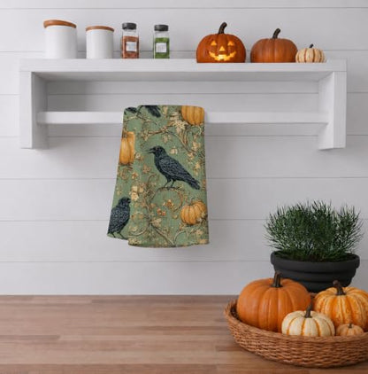Black Crow Halloween Kitchen Bathroom Towel - 16x24in Decorative Hand Towel Variation