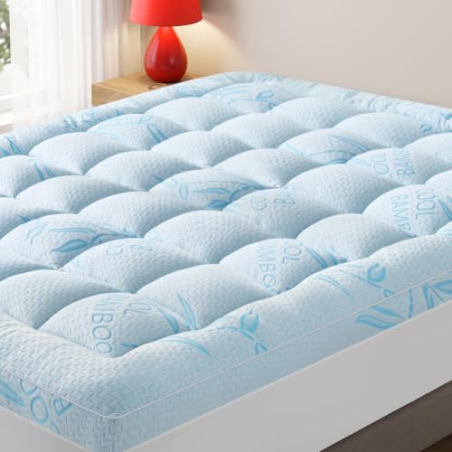 Blue Queen Size Mattress Topper - Extra Thick Pillow Top Cooling Bed Pad
