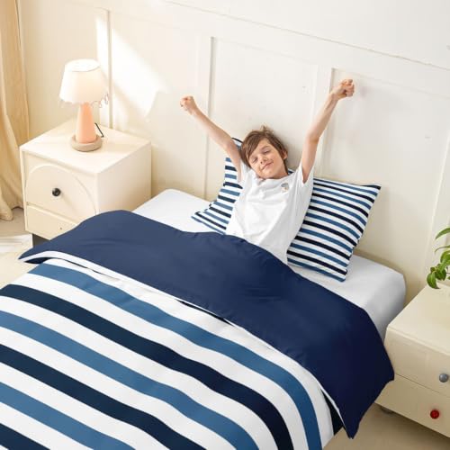 Kids Boys Girls Retro Striped Duvet Cover Twin Size Navy Blue White No Comforter Variation