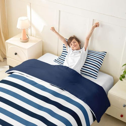 Kids Boys Girls Retro Striped Duvet Cover Twin Size Navy Blue White No Comforter Variation