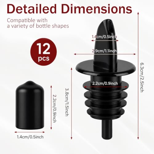 12 Pcs Plastic Bottle Pourers with Dust Caps for Liquor, Syrup, Oil, Vinegar
