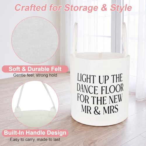 GlowStick Wedding Baskets - Pack of 2 White Felt Storage Bins with Fun Slogan