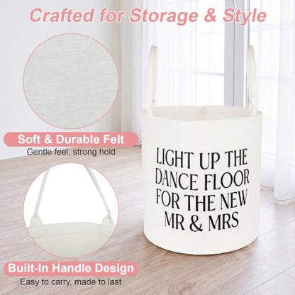 GlowStick Wedding Baskets - Pack of 2 White Felt Storage Bins with Fun Slogan