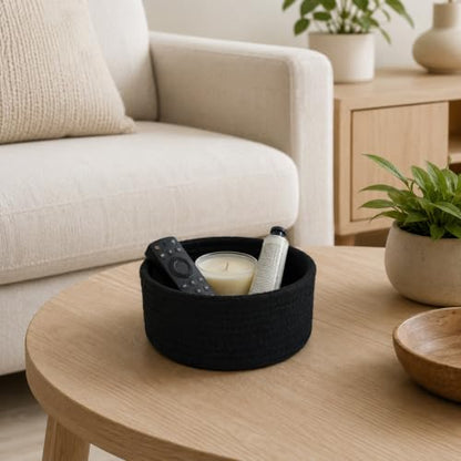 Small Woven Cotton Rope Basket for Organization - Black