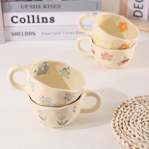 Purple Tulip Floral Ceramic Mug - Creative Aesthetic Coffee Cup for Gift & Home