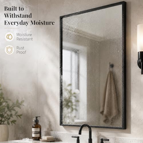 24x36 Inch Matte Black Recessed Bathroom Mirror - Modern Wall Decor