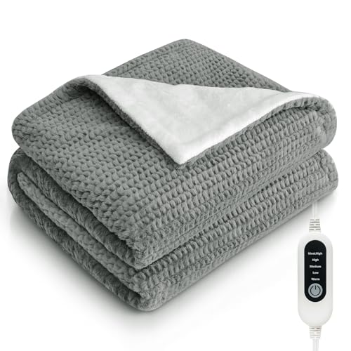 Gray Heated Blanket Electric Throw with 5 Heat Settings, 10H Auto-Off, 50x60 Fleece