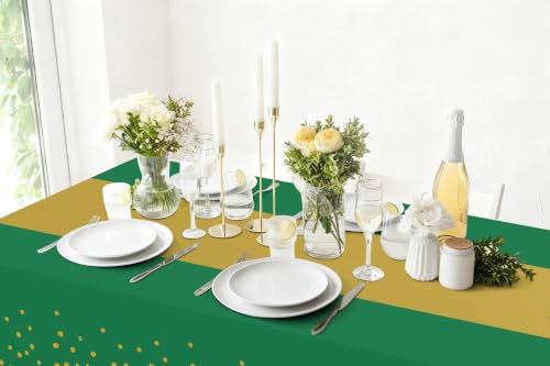 Disposable Rectangular Plastic Tablecloth 54 x 108 Inches - 8 Pack, Green and Gold Variation