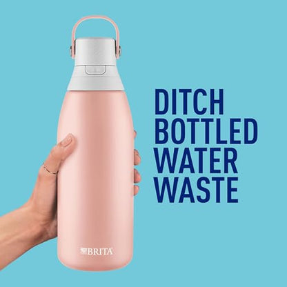 Brita Stainless Steel Premium Filtering Water Bottle, BPA-Free, Reusable, Insulated, Replaces 300 Plastic Water Bottles, Filter Lasts 2 Months or 40 Gallons, Includes 1 Filter, Rose - 32 oz.