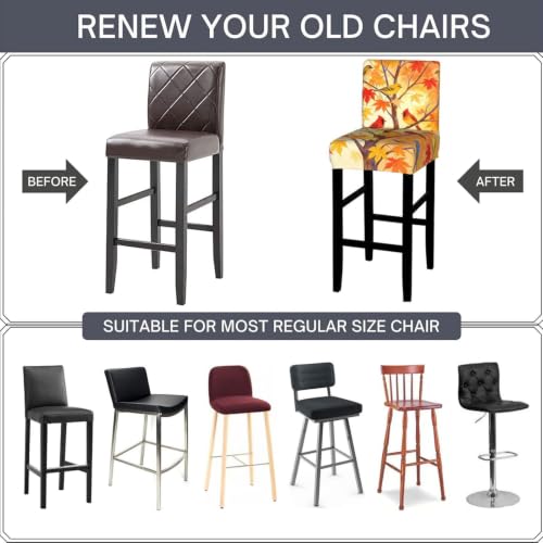 Autumn Tree Birds Bar Stool Covers Set of 2 - Elastic Polyester Protect & Decor